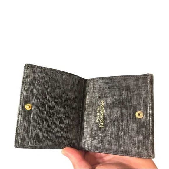 Yves Saint Laurent Vintage Black Leather Snap Wallet Vintage Embossed YSL 80’s - Picture 6 of 8